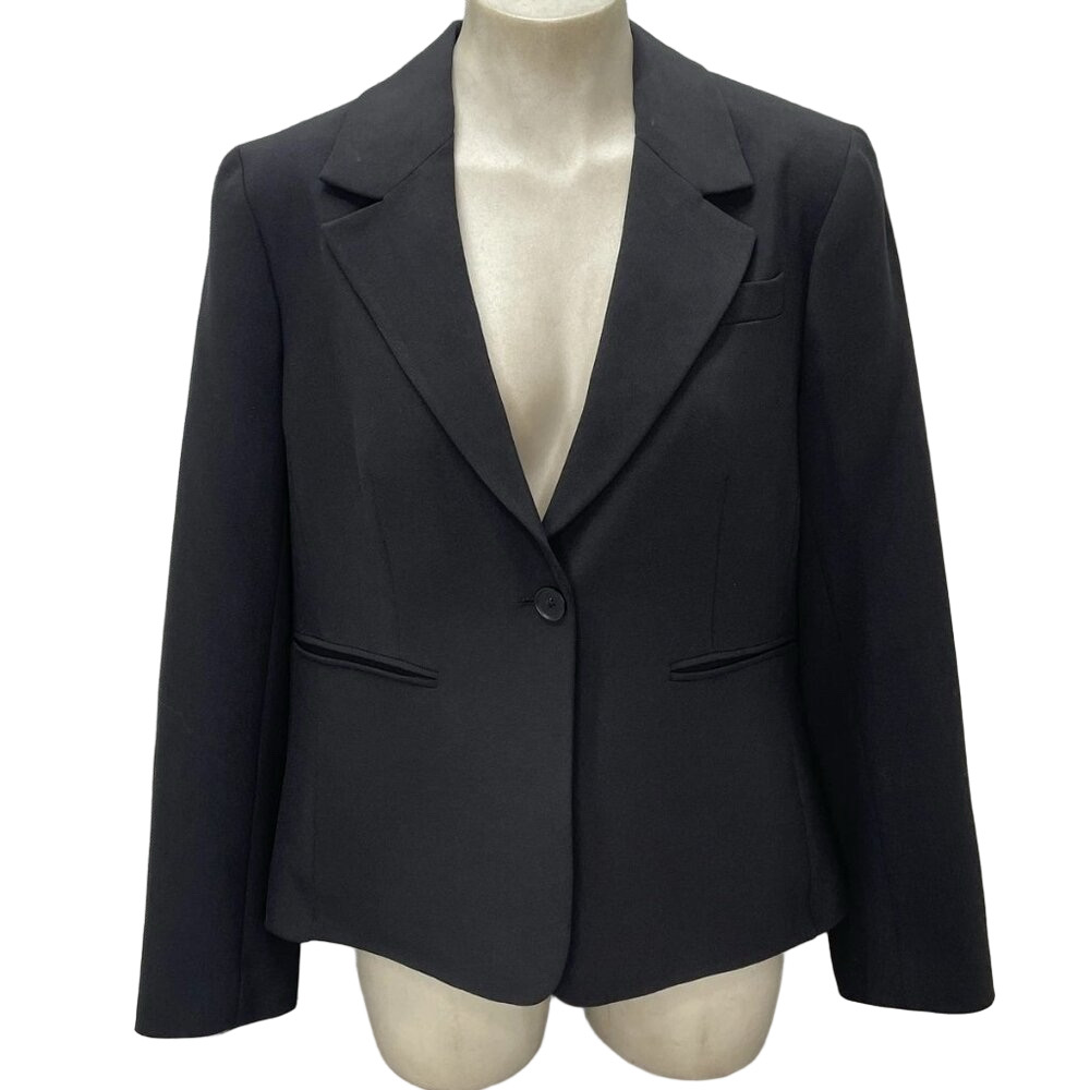 NEW ARGENT Women's Schoolboy Textured Crepe Blazer – Size 14 – Black